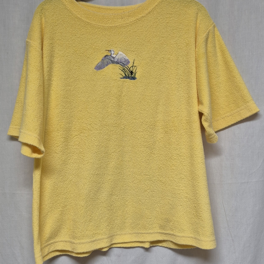 Sunny Yellow Short Sleeve Terrycloth Tee With Heron Applique 14W/16W A1